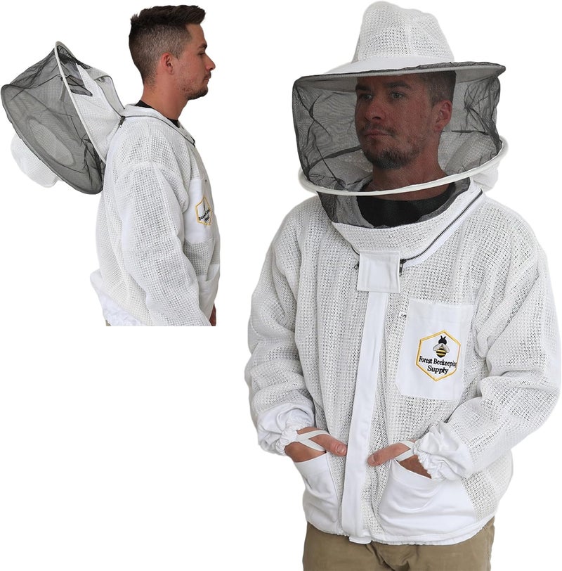 FOREST BEEKEEPING SUPPLY 3 Layer Ultra Ventilated Beekeeping Jacket for Men and Women with Round Veil Hood, Vented Premium Beekeeper Jackets for Professional, Commercial, and Beginner Beekeepers (Medium) - Image 1