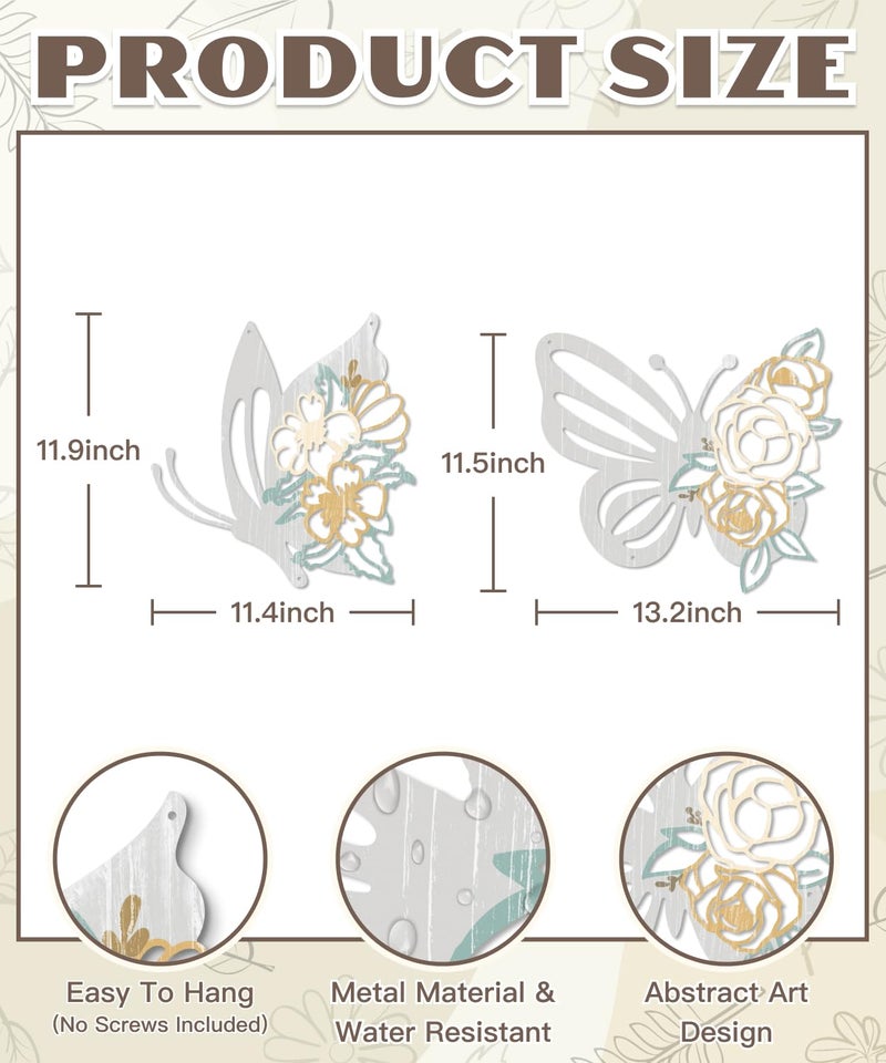 Putuo Decor 2 Pieces Butterfly Metal Wall Decor Floral Iron Wall Sculptures Modern Minimalist Butterfly Flower Wall Art for Living Room Bedroom Hallway Kitchen Bathroom Home Decoration - Image 2