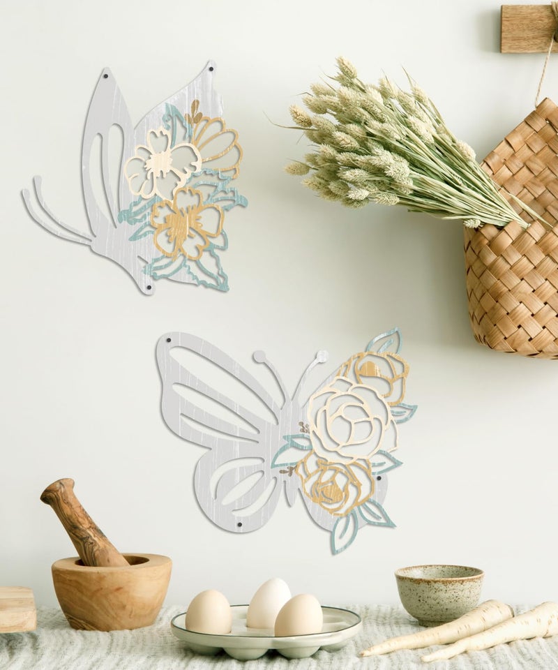 Putuo Decor 2 Pieces Butterfly Metal Wall Decor Floral Iron Wall Sculptures Modern Minimalist Butterfly Flower Wall Art for Living Room Bedroom Hallway Kitchen Bathroom Home Decoration - Image 4