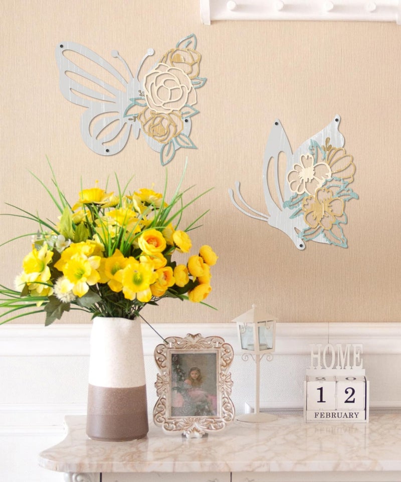 Putuo Decor 2 Pieces Butterfly Metal Wall Decor Floral Iron Wall Sculptures Modern Minimalist Butterfly Flower Wall Art for Living Room Bedroom Hallway Kitchen Bathroom Home Decoration - Image 5