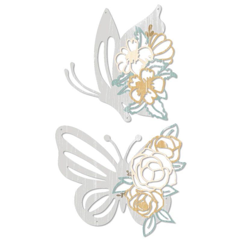 Putuo Decor 2 Pieces Butterfly Metal Wall Decor Floral Iron Wall Sculptures Modern Minimalist Butterfly Flower Wall Art for Living Room Bedroom Hallway Kitchen Bathroom Home Decoration - Image 1