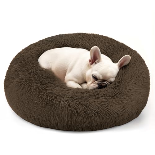 Hoewina Dog Cat Bed 20in Cat Beds for Indoor Cats Calming Donut Bed for Puppy and Kitten Washable Round Fluffy Pet Bed for Small Medium Dogs and Cats Coffee - Image 1