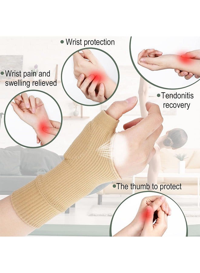 HY Wrist Support Brace, 2 Pairs Wrist and Thumb Support Braces Compression Gloves, Breathable Wrist Supports with Gel Thumb Pads Thumb, for Women Man, Stabilizer for Arthritis, Pain Relief (Nude+Black,L) - Image 2