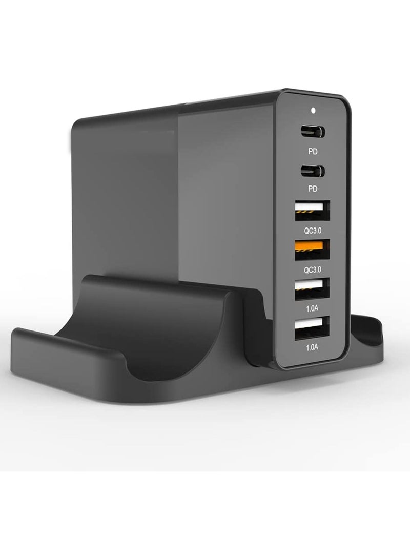 Zikra 75W USB Charging Station, 6-Port PD 3.0 USB C Type C Wall Charger for Multiple Device, Compatible with Mini/MacBook Pro/Air iPhone13/12 Airpods/iPad/Think Pad/Galaxy/Switch - Image 1
