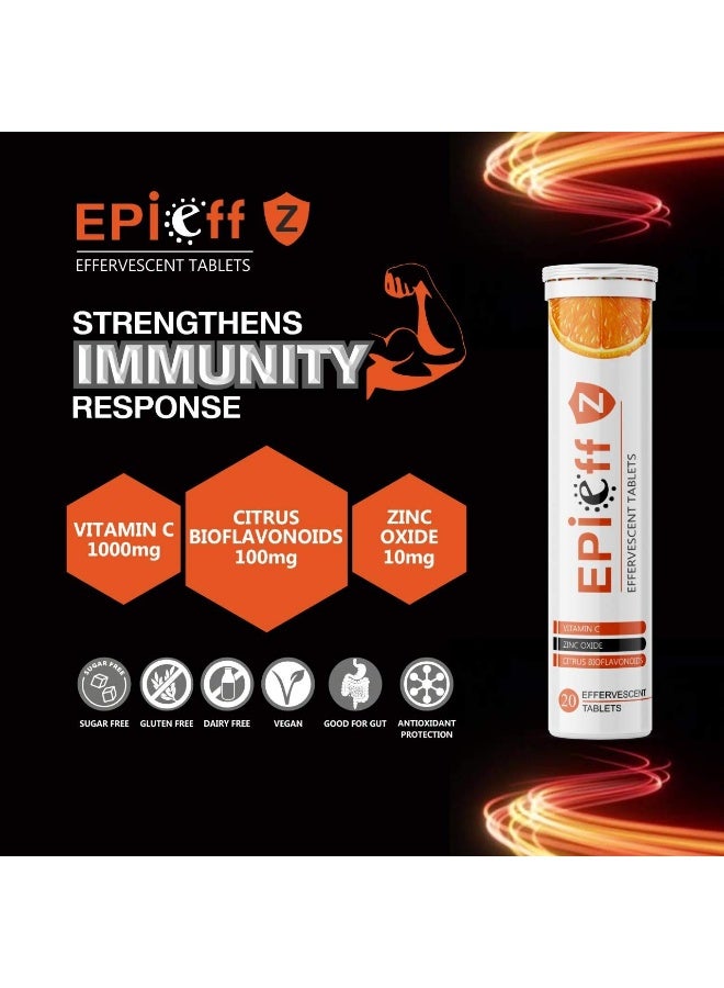 Ethiglo Epieff-Z Vitamin-C, Zinc And Citrus Bioflavonoids - Immunity Booster Supplements : 20 Effervescent Tablets : Pack Of 03 - Image 3