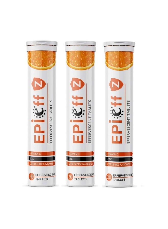 Ethiglo Epieff-Z Vitamin-C, Zinc And Citrus Bioflavonoids - Immunity Booster Supplements : 20 Effervescent Tablets : Pack Of 03 - Image 1