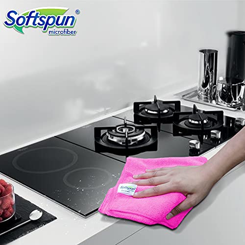 SOFTSPUN Microfiber Cleaning Cloths, 50X50 cms 3pcs Towel Set 340 GSM Pink! Highly Absorbent Lint and Streak Free Multi-Purpose Wash Cloth for Kitchen Car Window Stainless Steel Silverware. - Image 4