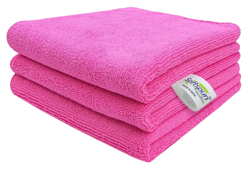 SOFTSPUN Microfiber Cleaning Cloths, 50X50 cms 3pcs Towel Set 340 GSM Pink! Highly Absorbent Lint and Streak Free Multi-Purpose Wash Cloth for Kitchen Car Window Stainless Steel Silverware. - Image 1