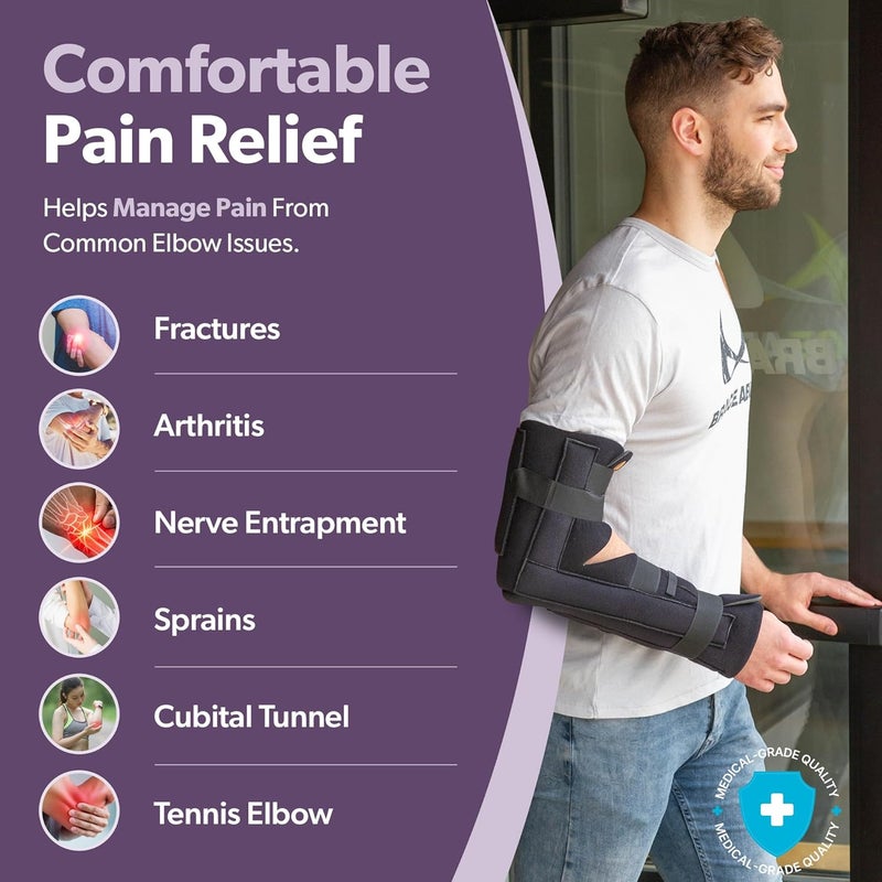 BraceAbility دعامة تثبيت الكوع | جبيرة ذراع طويلة قابلة للإزالة ودعامة لينة للساعد لكسور السطحية، الكتف البعيد، الكوع القريب أو التهاب كيس المرفق (S/M) - Image 5