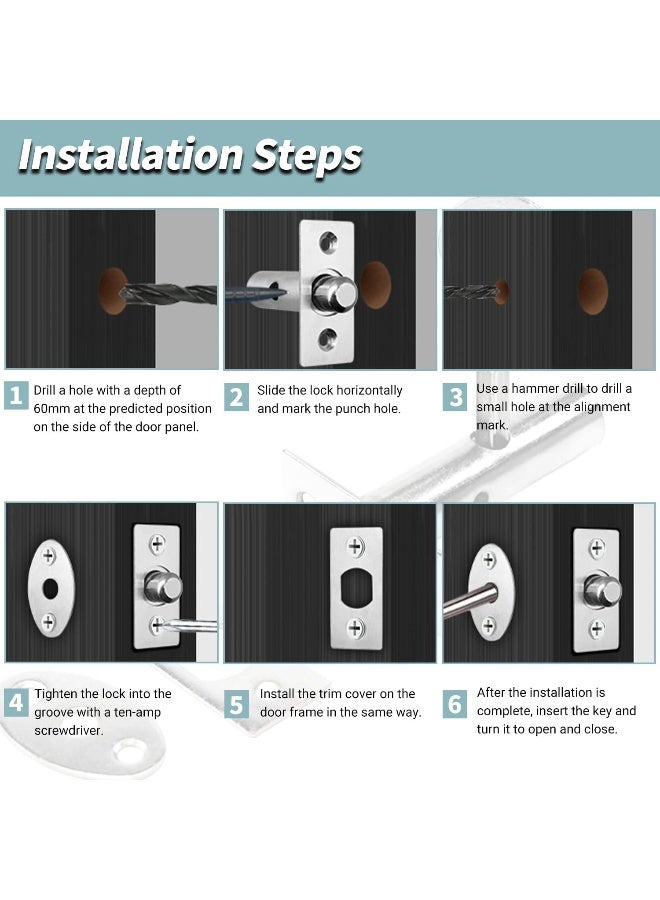 Crust Stainless Steel Hidden Manager Fire Door Tubewell Mortise Lock Latche with Key and Screw for Office Home - Image 5