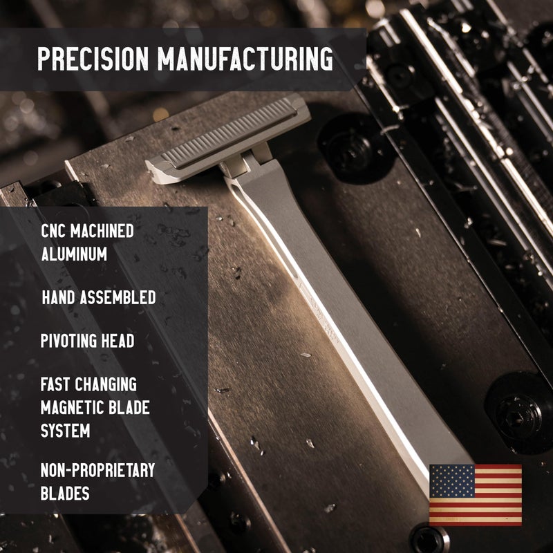 PROOF Select Single Blade Razor for Men with Pivoting Head Made in USA - CNC Machined Aluminum Easy Blade Replacement - Includes Genuine Leather Travel Case, Suction Cup Holder and Safety Razor Blades - Image 5