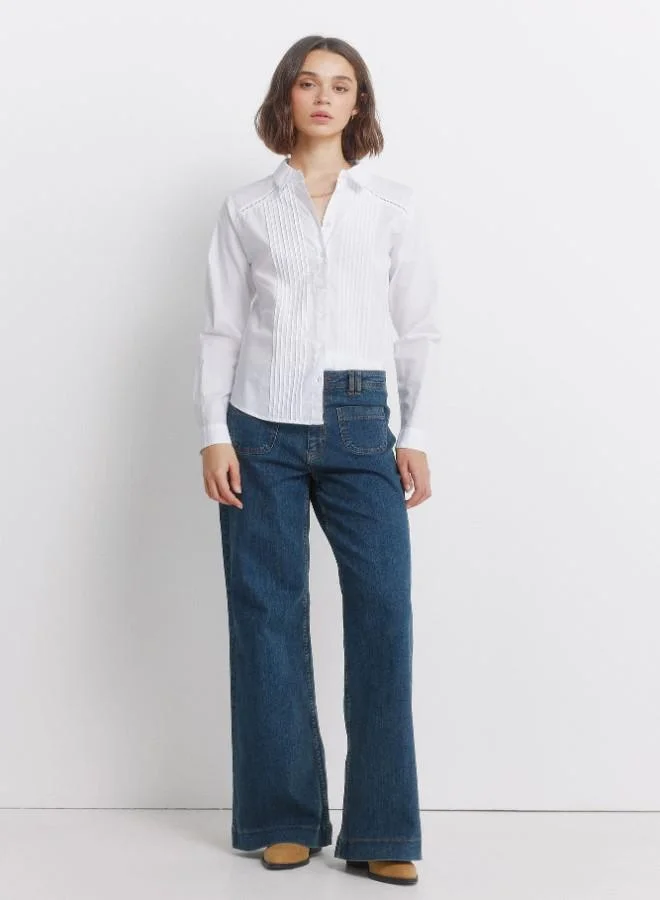 Springfield  Long sleeve shirt with volume, shirt collar, buttons on the front and cuffs, pleated details and lace on the shoulders. for Women | Best Price UAE