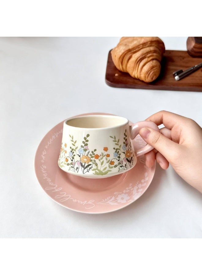 السعي للأفضل مجموعة هدايا كوب قهوة وصحن من السيراميك عتيق الطراز، مجموعة أكواب قهوة كبيرة السعة 300 مل مع صندوق هدايا وصحن وملعقة، تصميم أنيق مزين بزخارف نباتية مرسومة باليد، مثالية لمحبي القهوة والشاي والإسبريسو، أفضل هدية للعائلة والأصدقاء في أي مناسبة - Image 3