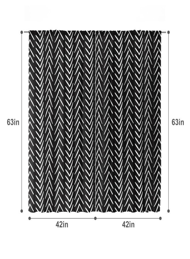 MESHELLY Black and White Curtains 42W x 63H Inch Chevron Curtains Big Arrows Trial Herringbone Geometric Zigzag Monochrome Boho Pattern Rod Pocket Men Living Room Bedroom Window Drapes Fabric 2 Panel - Image 4
