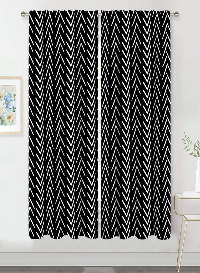MESHELLY Black and White Curtains 42W x 63H Inch Chevron Curtains Big Arrows Trial Herringbone Geometric Zigzag Monochrome Boho Pattern Rod Pocket Men Living Room Bedroom Window Drapes Fabric 2 Panel - Image 1