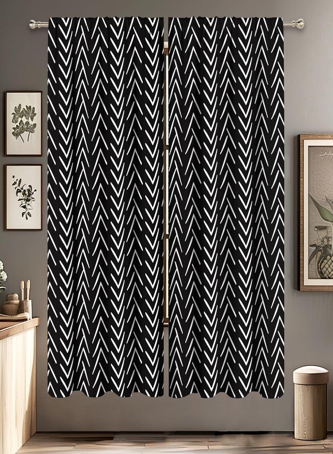 MESHELLY Black and White Curtains 42W x 63H Inch Chevron Curtains Big Arrows Trial Herringbone Geometric Zigzag Monochrome Boho Pattern Rod Pocket Men Living Room Bedroom Window Drapes Fabric 2 Panel - Image 2