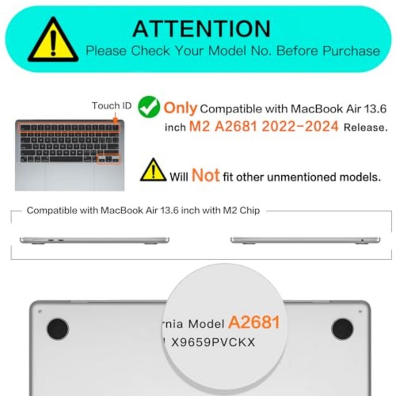 MacBook Air 13 inch case for 2026/2025/2024-2022 models, apricot hard shell with keyboard cover, screen film and pouch - Image 2