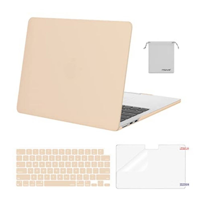 MacBook Air 13 inch case for 2026/2025/2024-2022 models, apricot hard shell with keyboard cover, screen film and pouch - Image 1