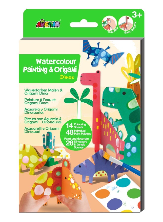 Avenir Watercolour Painting & Origami - Dinos Multicolour | Encourage your child to be creative, great activity for rainy days, indoor play, travel and holidays | Ages 3+ - Image 1