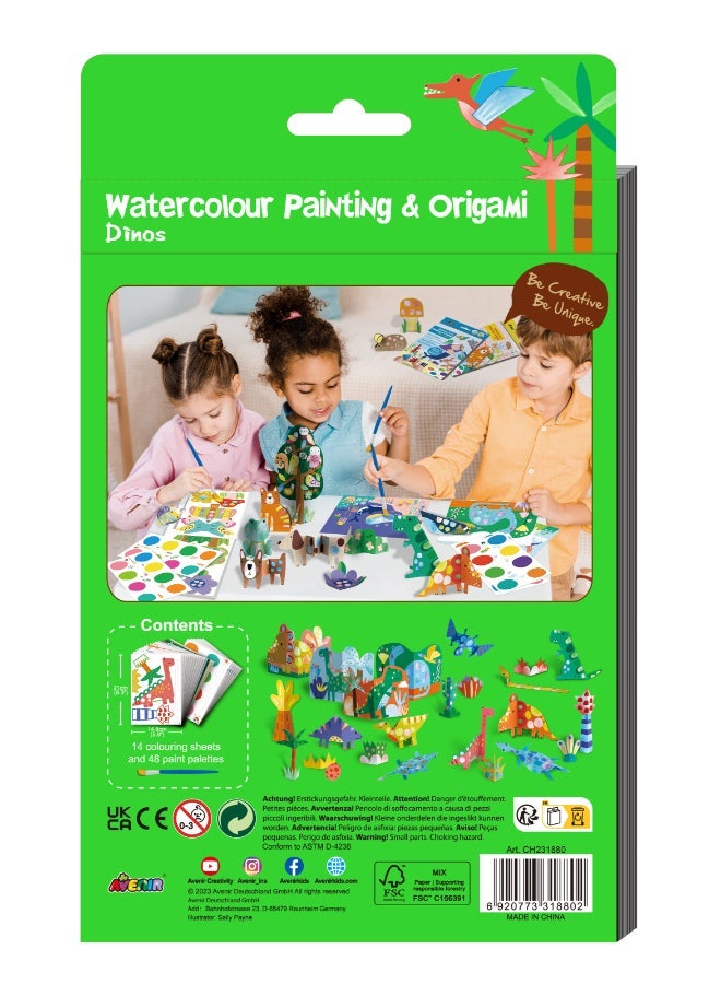 Avenir Watercolour Painting & Origami - Dinos Multicolour | Encourage your child to be creative, great activity for rainy days, indoor play, travel and holidays | Ages 3+ - Image 5