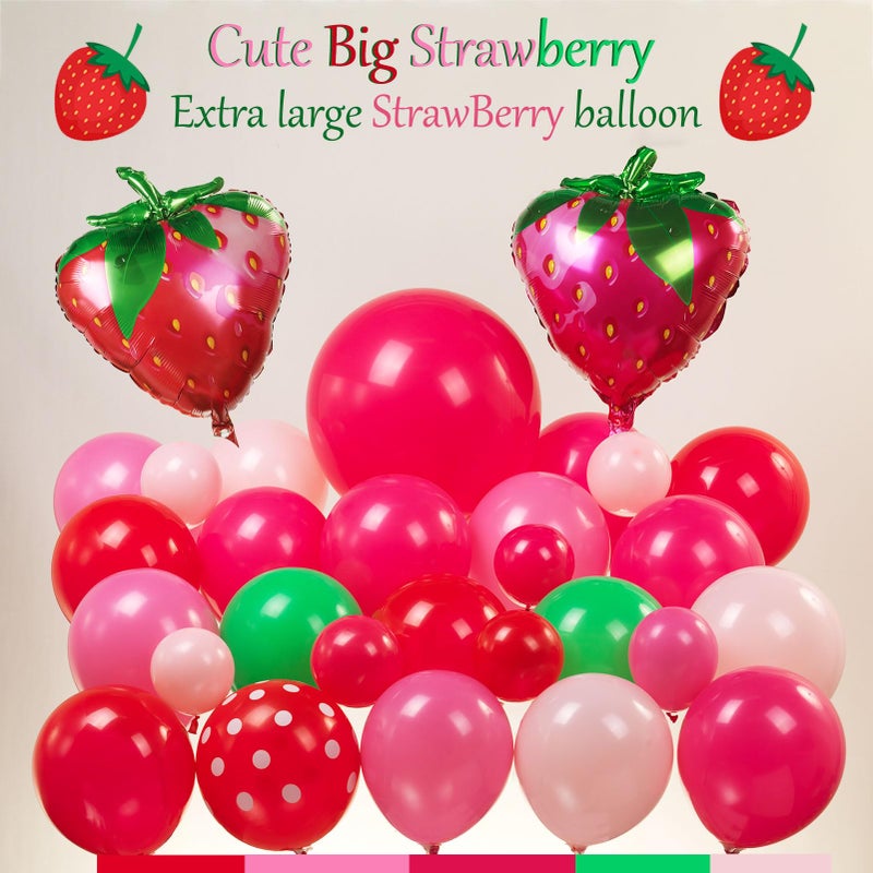 froufing Red and Pink Strawberry balloon garland kit 120pcs with large maylar Strawberry balloon for Berry first Sweet One baby girl fruit theme 1st Birthday Party Decorations - Image 3