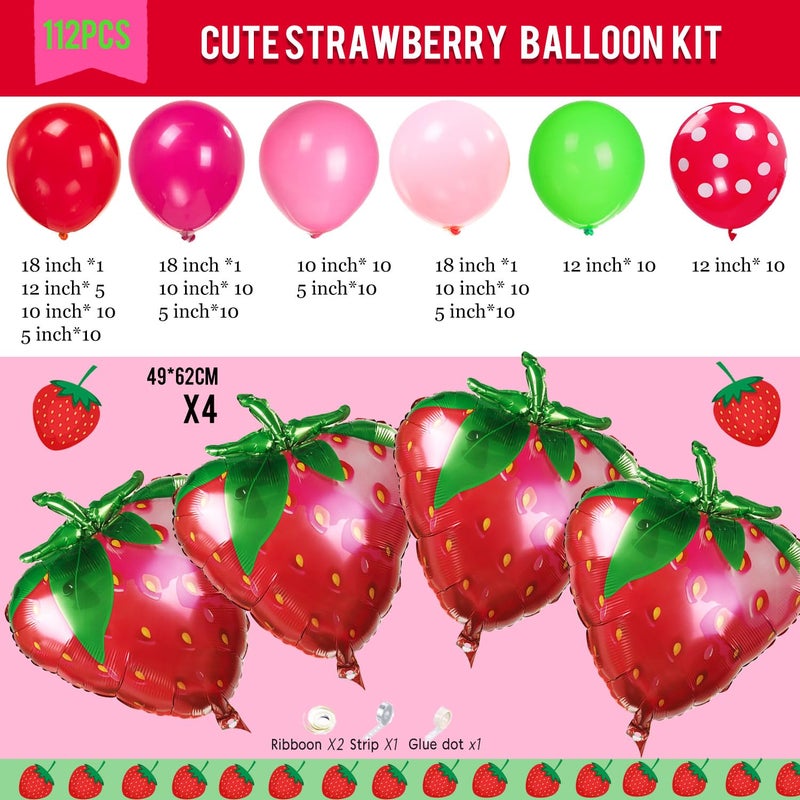froufing Red and Pink Strawberry balloon garland kit 120pcs with large maylar Strawberry balloon for Berry first Sweet One baby girl fruit theme 1st Birthday Party Decorations - Image 4