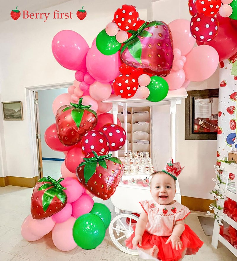froufing Red and Pink Strawberry balloon garland kit 120pcs with large maylar Strawberry balloon for Berry first Sweet One baby girl fruit theme 1st Birthday Party Decorations - Image 5