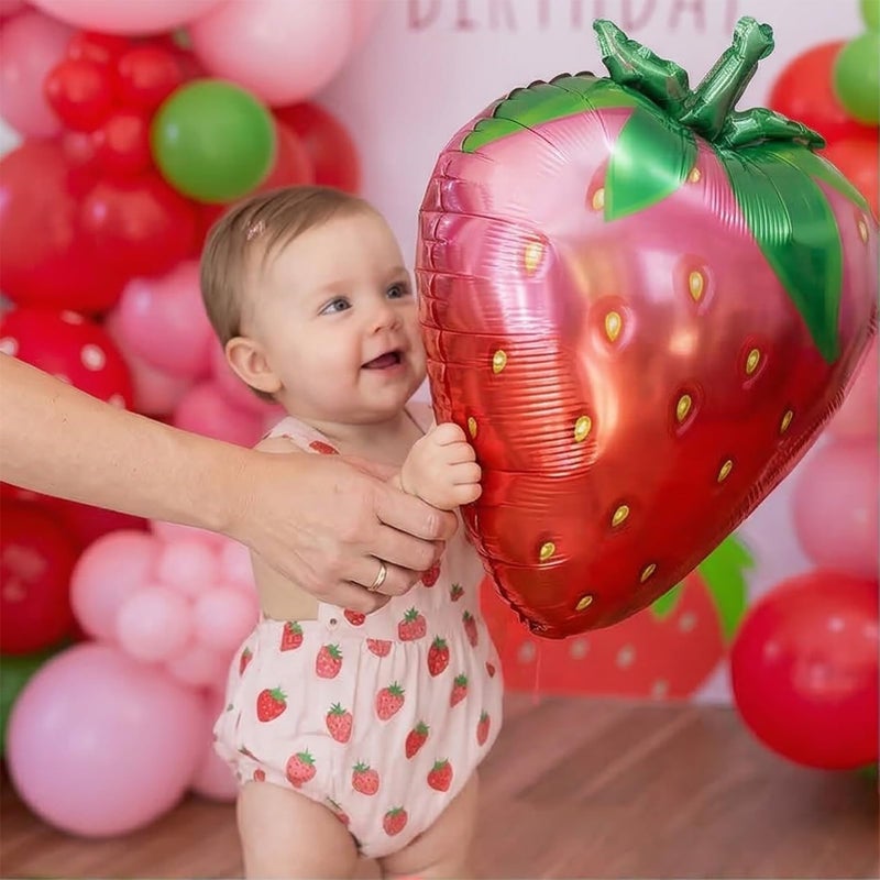 froufing Red and Pink Strawberry balloon garland kit 120pcs with large maylar Strawberry balloon for Berry first Sweet One baby girl fruit theme 1st Birthday Party Decorations - Image 2