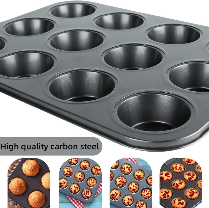 dose not apply Muffin Pan, 12 Cupcake Pan, 2 Sets of Nonstick Brownie Bakeware Muffin Tin, Cupcake Tray, Baking Pan for Kitchen Oven, Black - Image 3