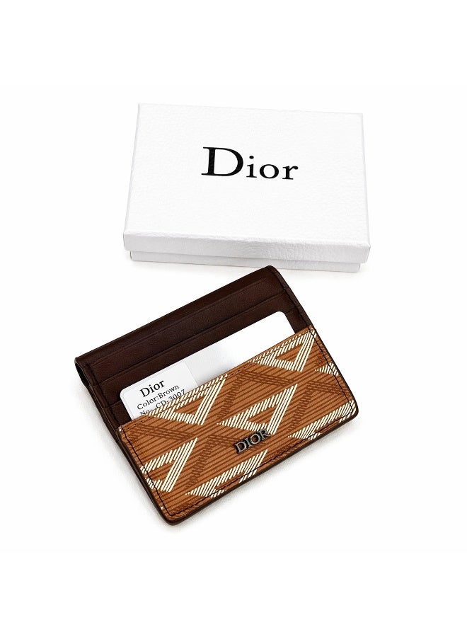 Men’s Slim Card Holder Wallet – Brown Pattern Leather Card Case with Multiple Slots