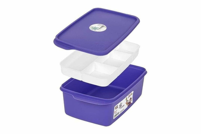 HOMERA 2 Liter Leak-Proof Kids and Adults Lunch Box with Flexible Silicone Lid and Dual Compartments for School Gym and Work