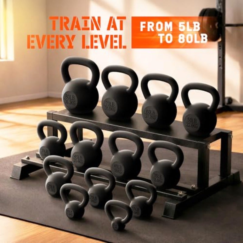 يُت4كل Kettlebell أوزان حديد مصبوب مغطى بودرة - تدريب القوة تمرينات منزلية لتمارين الجسم بالكامل - Image 4
