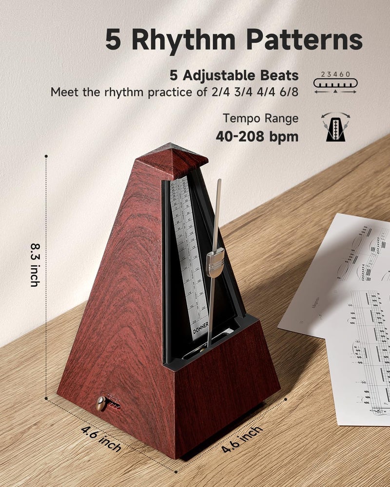 Donner Mechanical Metronome for Piano Guitar Drum Violin Saxophone Musician, Track Beat and Tempo, Loud Sound, Steel Movement, DPM-1 Red - Image 2