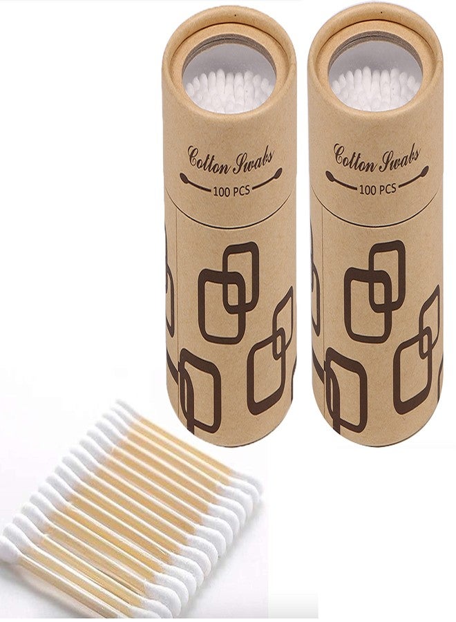 DCELLA 100pcs/box (Pack of Two) Bamboo Wooden Cotton Swabs, Eco Friendly Cotton Swabs Wood Sticks, Recyclable & Biodegradable Cotton Buds for Ear Cleaning - Image 1