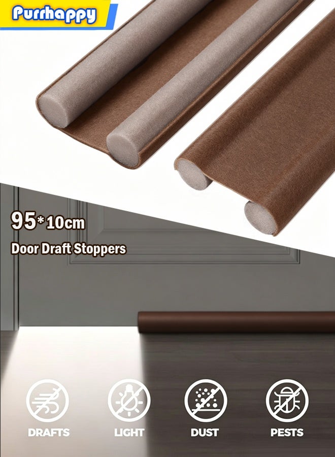 Purrhappy 1/3Pcs Door Bottom Seal Strip 95cm(L), Adjustable Door Draft Air Stopper, Windproof Dustproof Soundproof Bug Insect Protector Blocker, Cuttable Washable Door Gap Filler, Energy Saving Weather Stripping for Bedroom, Bathroom, Office, Home Interior Doors (Brown) - Image 1