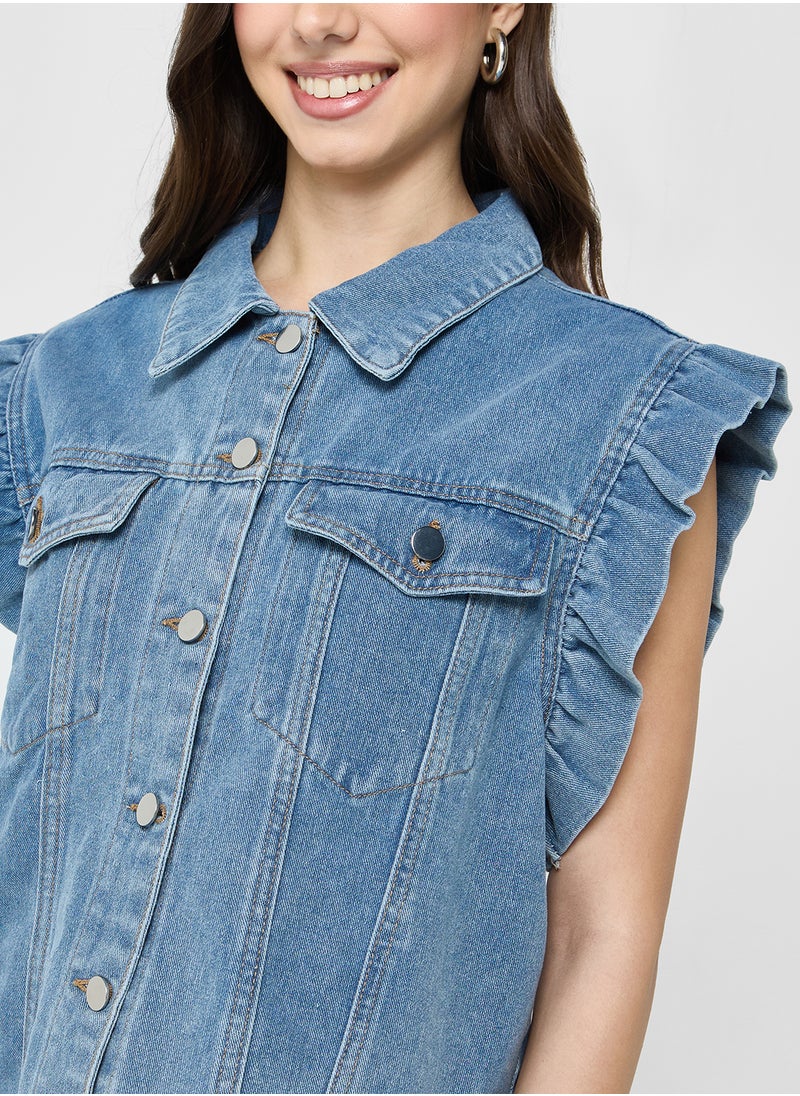 Ginger - Ruffle Sleeve Denim Vest - Image 1