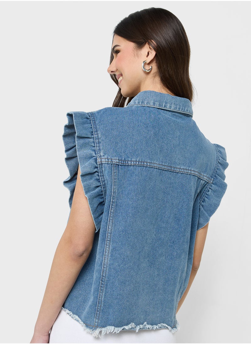 Ginger - Ruffle Sleeve Denim Vest - Image 1