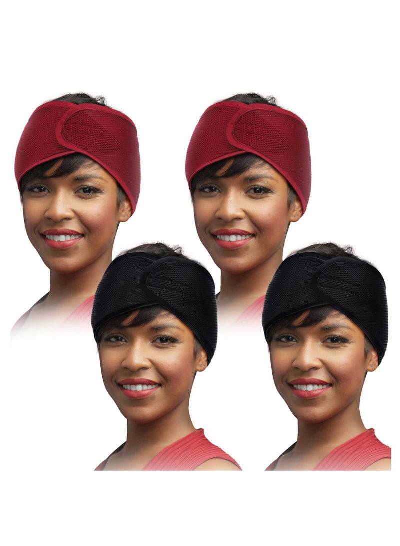 Excefore 4 Pieces Mesh Hair Wraps for Women Sleeping Wrap Scarf Cap Spa Headbands Black and Red Natural Wash Face Sleep Hair Nets - Image 1
