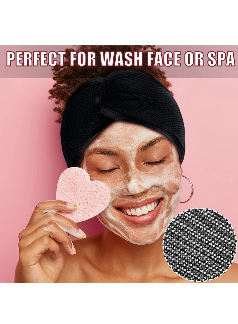 Excefore 4 Pieces Mesh Hair Wraps for Women Sleeping Wrap Scarf Cap Spa Headbands Black and Red Natural Wash Face Sleep Hair Nets - Image 3