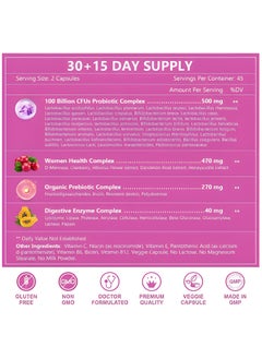 Probiotic Live Women’s Probiotic, 90 Caps 100 Billion CFU 31 Strains, with Organic Prebiotics Cranberry, Digestive Immune, Shelf Stable, Delayed Release, No Soy Gluten Dairy  - Image 4