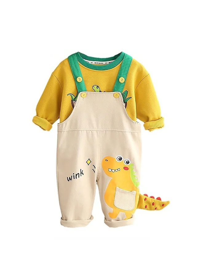 LITTLE SURPRISE BOX Yellow 3d Dino Dungary Style 2 pc clothing set for Toddlers/Kids