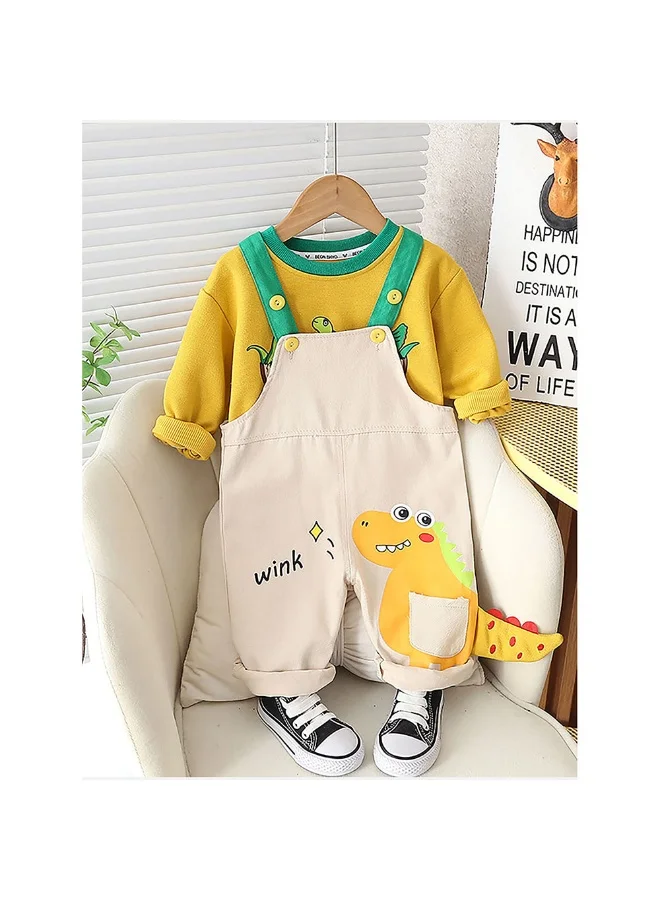 LITTLE SURPRISE BOX Yellow 3d Dino Dungary Style 2 pc clothing set for Toddlers/Kids