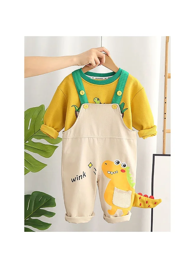 LITTLE SURPRISE BOX Yellow 3d Dino Dungary Style 2 pc clothing set for Toddlers/Kids