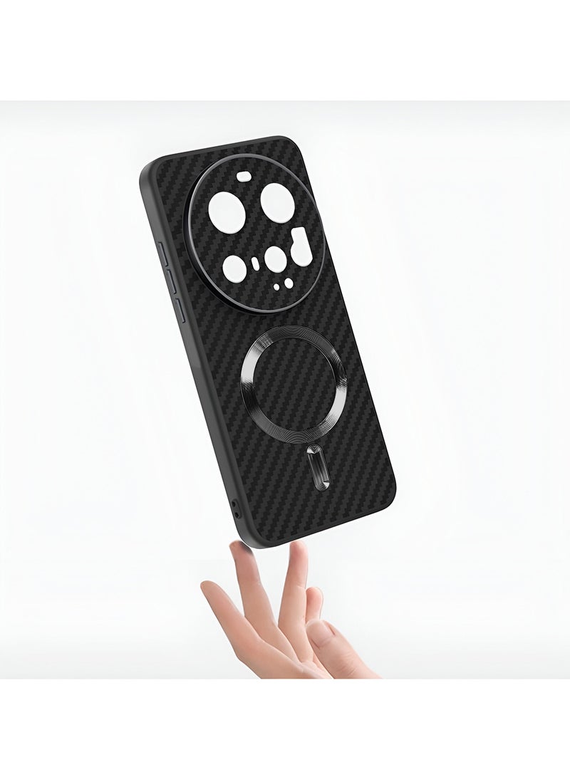 Wtech Xiaomi 15 Ultra 5G 2025 Soft Silicone Carbon Fiber Magsafe Protective Back Case Cover (MCFPSN) - Black - Image 2