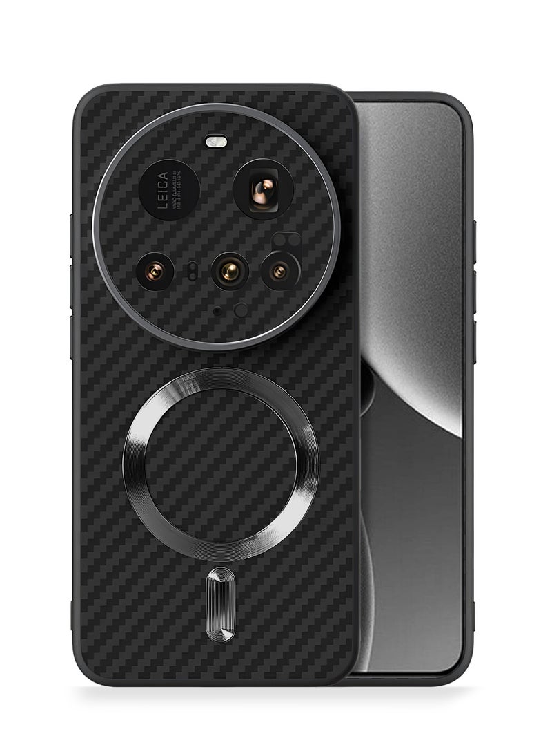 Wtech Xiaomi 15 Ultra 5G 2025 Soft Silicone Carbon Fiber Magsafe Protective Back Case Cover (MCFPSN) - Black - Image 1