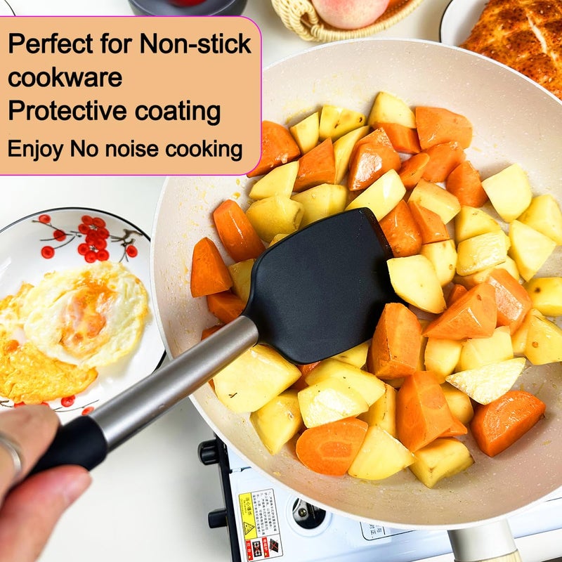 KLAQQED 5Pcs Silicone Spatula Heat Resistant Long Large Spatulas Set for Nonstick Cookware  Rubber Pancake Fish Turner Spatula for Kitchen Use Silicone Spatula Cooking Kitchen Utensils Set Black - Image 5