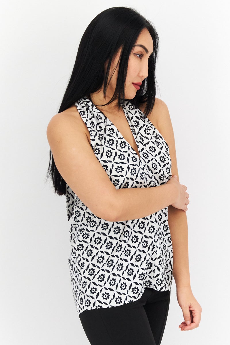 INC Women Halter Neck Sleeveless All Over Print Top, Black - Image 3