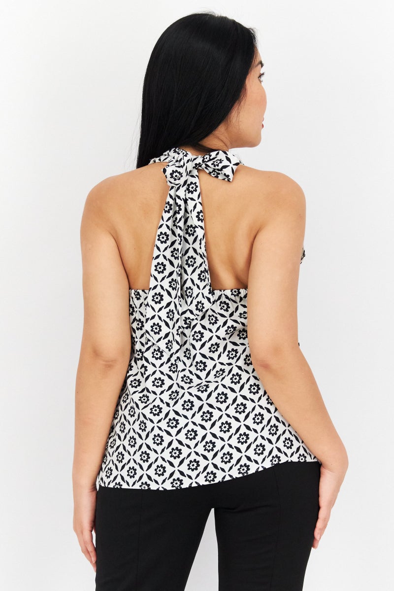 INC Women Halter Neck Sleeveless All Over Print Top, Black - Image 2