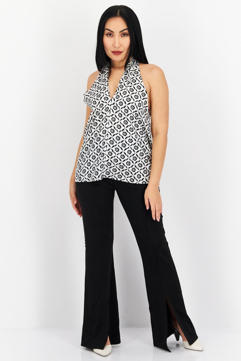 INC Women Halter Neck Sleeveless All Over Print Top, Black - Image 2