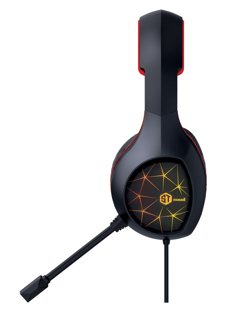Standard GM-3502LR Standard Gaming Headphones (3.5mm) Surround Sound - Flexible Unbreakable Volume Control Microphone Surround Sound 2-Jack to 1-Jack (gift)- Adapter for ps4 - mobile -Use  RGB lights  - Image 4